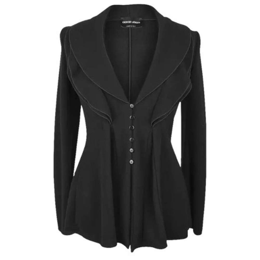 Giorgio Armani Borgo 21 Layered Shawl Collar Jacket Womens 2 Black Luxury Wool - Picture 1 of 12